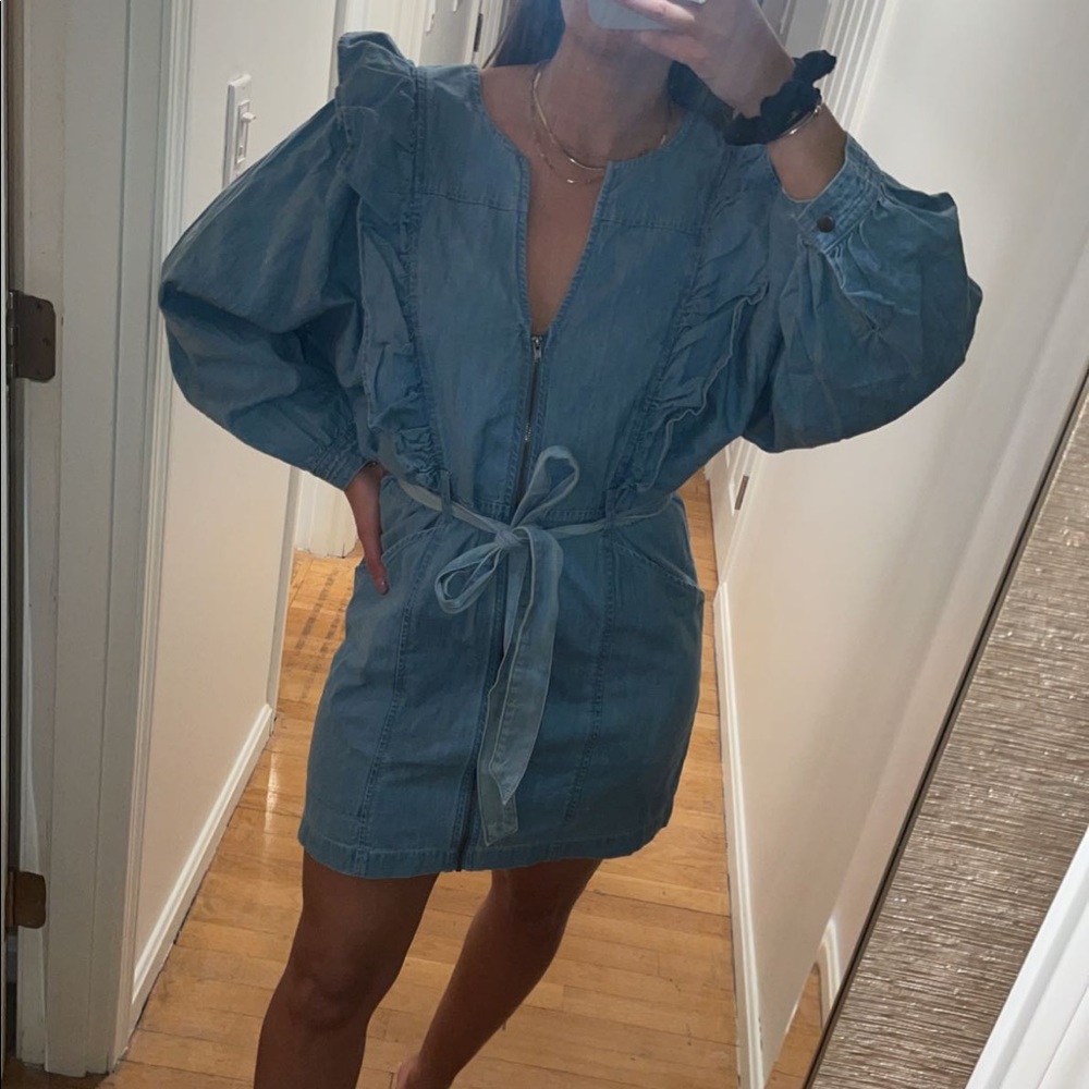 Free people: Denim ruffle mini dress